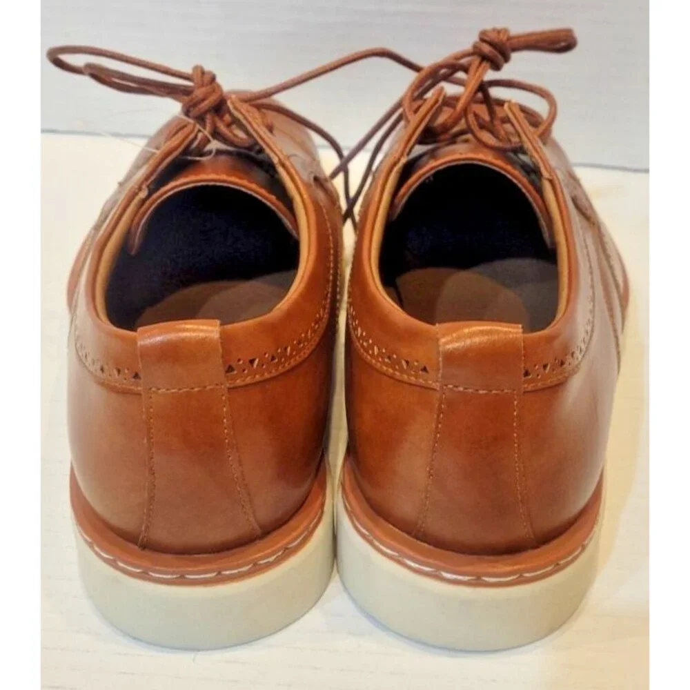 NEW George Mens Dress Shoes Size 8.5 Brown Jonaah Oxford Lace Up White Sole
